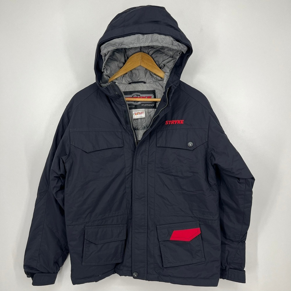 Spyder Stryke Kids Black Hooded Down Puffer Winter Ski Jacket Vtg Outerwear
